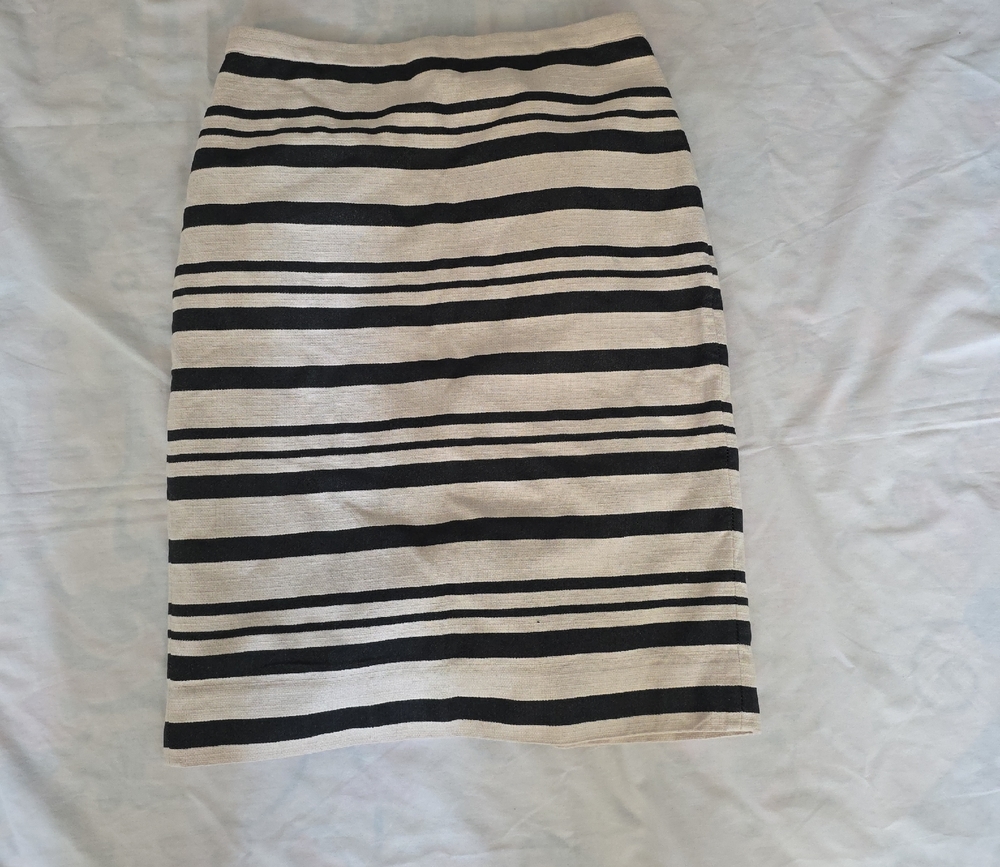 J. Crew Black and Cream Striped Pencil Skirt